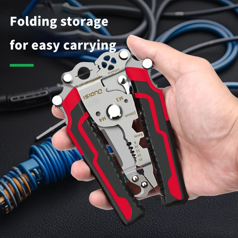 Folding Wire Stripper Multifunctional Pliers Crimping Cutter Tool for Electrician Cable DIY for Entryways, Bedrooms and Living Spaces