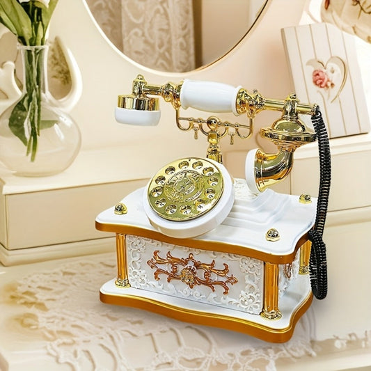 Retro Phone Music Box - Rotating Dial Vintage Telephone Wind Up Musical Decoration for Living Room Office Bar Cafe Desk Ornament