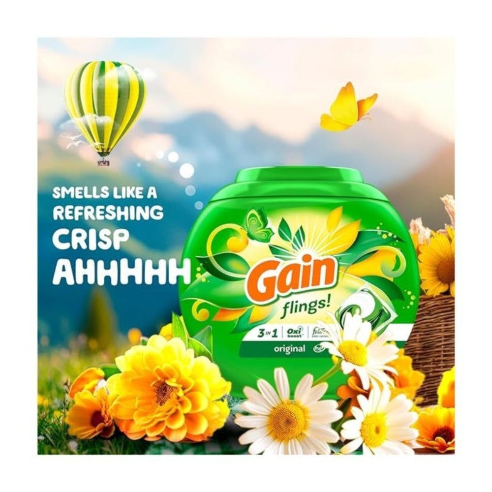 Gain Flings Laundry Detergent Pods 42ct Original Scent - 3-in-1 Concentrated Liquid Pods with Stain Remover & Odor Fighter