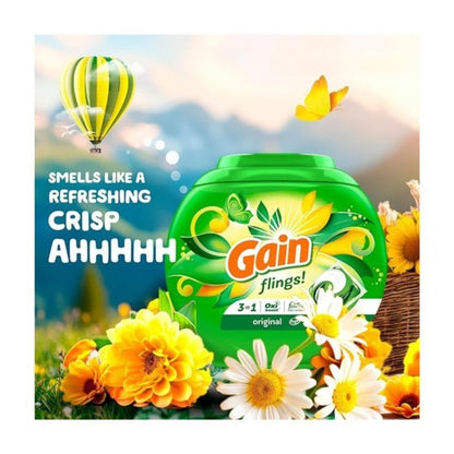 Gain Flings Laundry Detergent Pods 42ct Original Scent - 3-in-1 Concentrated Liquid Pods with Stain Remover & Odor Fighter