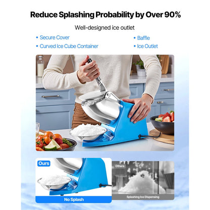 Electric Ice Crusher 300W Snow Cone Maker Shaved Ice Machine /h 4 Stainless Steel Blades Anti-Splash for a Home Lash Beauty Routine