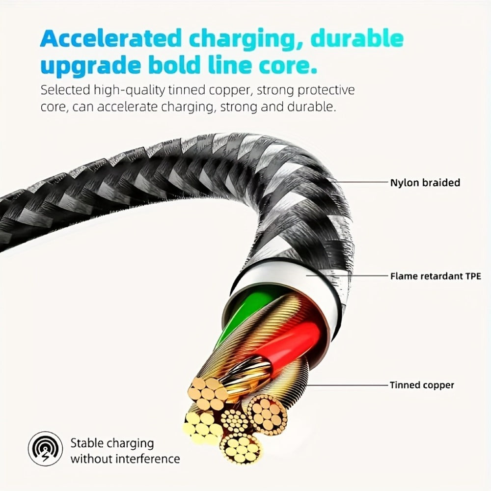 Five-Pack Braided USB-A to USB-C Charging Cables in 3.3, 6.6 and 10 ft Lengths, Black and White