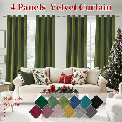 Four-Panel Velvet Blackout Curtain Set with 12 Colors, 10 Sizes and 1.6-Inch Grommet Openings