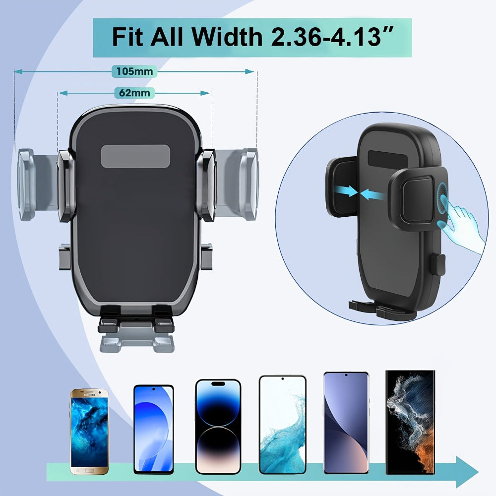 Cup-Holder Car Phone Mount with Bottle Recess, Double-Jointed Long Arm and Rotating Clamp Pictured