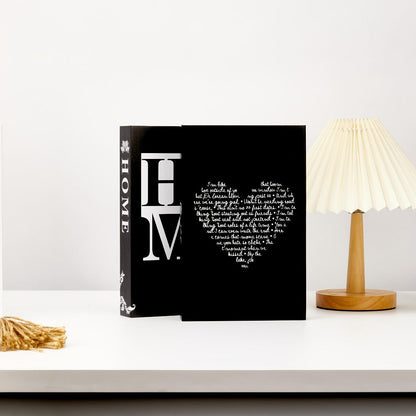 Decorative Book Set 3pcs Fake Books with HOME FAMILY LOVE Design – Elegant Black Minimalist Faux Books for Shelf Decor Living Room Coffee