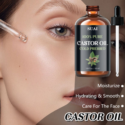 Castor Oil 100% Pure Cold Pressed 1.69oz – Hypoallergenic Multi-Use Oil for Hair Growth Eyebrow Eyelash Thickening Skin Moisturizing Nail