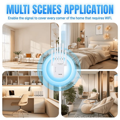 WiFi Extender 2026 Upgraded 6-Antenna Supports 105 Devices - Ultra High-Speed Internet, 4 Modes Repeater AP Router WISP