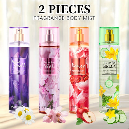 Body & Hair Fragrance Mist for Women 2PCS Set - Perfume Spray 8 fl oz, Fruity Floral Scents Peach Pear Cherry Blossom