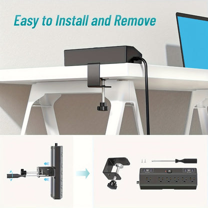Power Strip Desk Clamp 12-in-1 with 6 AC Outlets, 4 USB-A, Dual PD 20W USB-C and 1800J Surge Rating