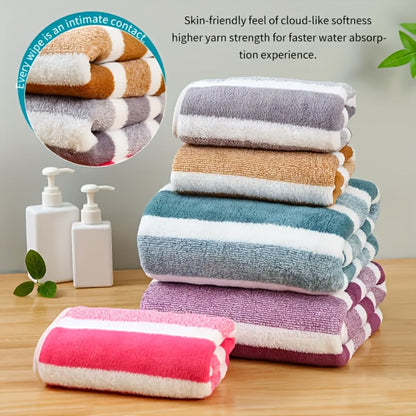 Towel Set 9 or 15 Piece 320GSM Coral Fleece Striped Mix in Five Solid or Mixed Colors for Home and Guest Use