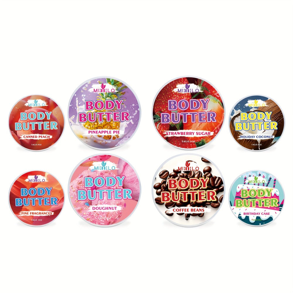 Fruity Body Glaze Set 8 Scents 100g×2 – Pineapple Coconut Strawberry Coffee Peach Doughnut Birthday Cake Non-Greasy All-Day Moisturizing