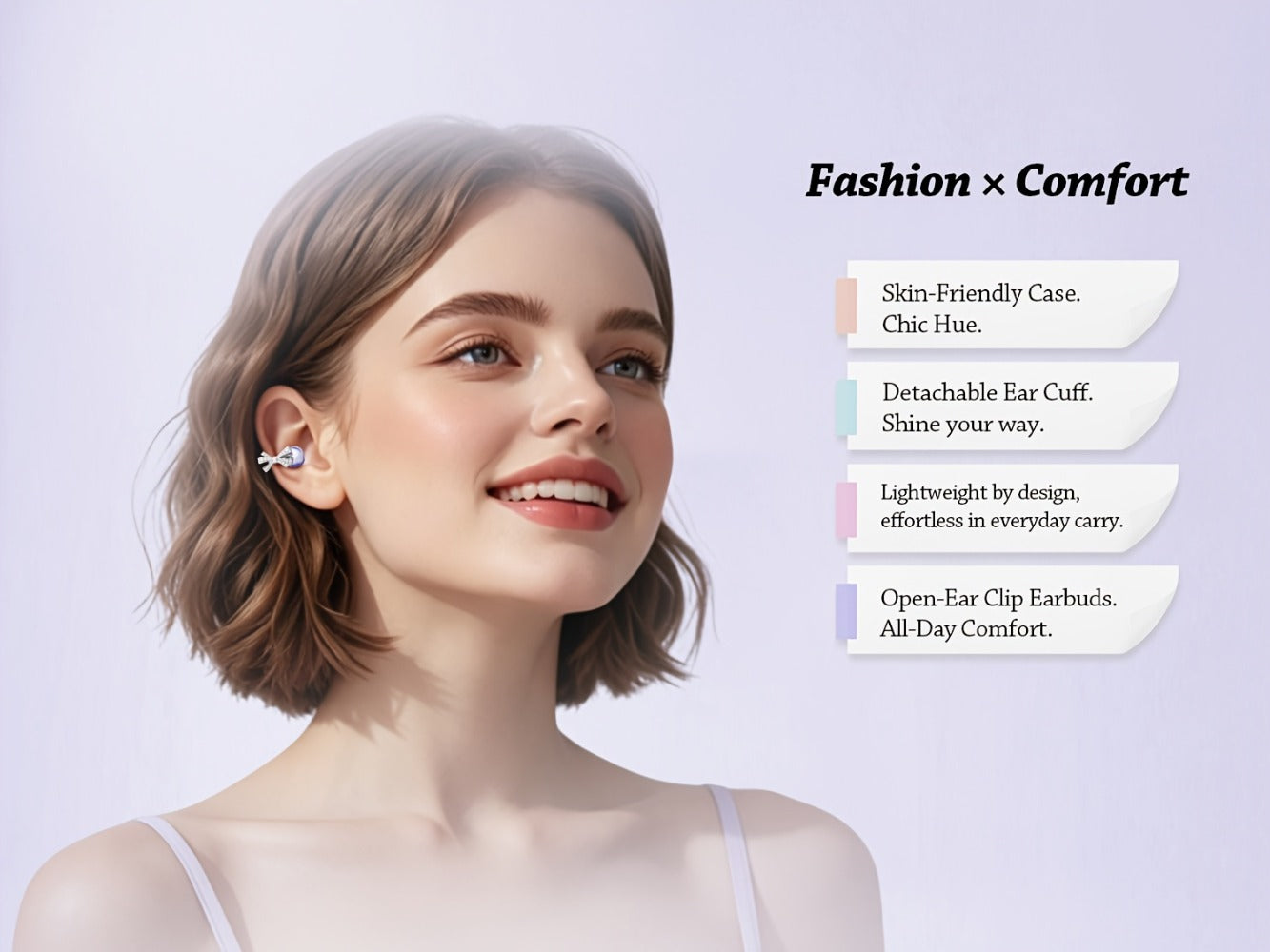 Butterfly Earring Wireless Earphones Open-Ear AI Translation HD Calls Touch Control for Bedside Audio, Alarms and Room Entertainment