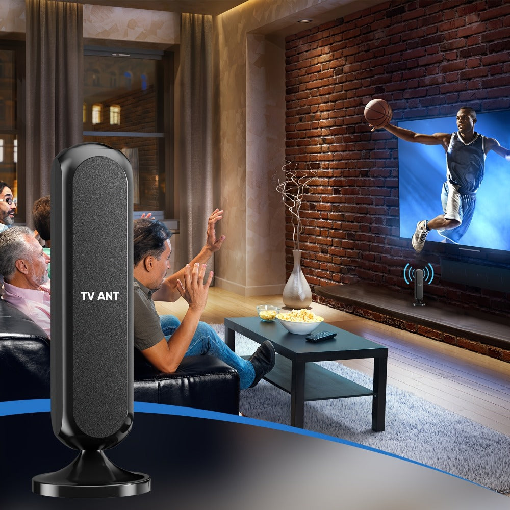 TV Antenna with Vertical Flat Panel, 16-Foot Coaxial Cable, USB-Powered Amplifier and Indoor Stand