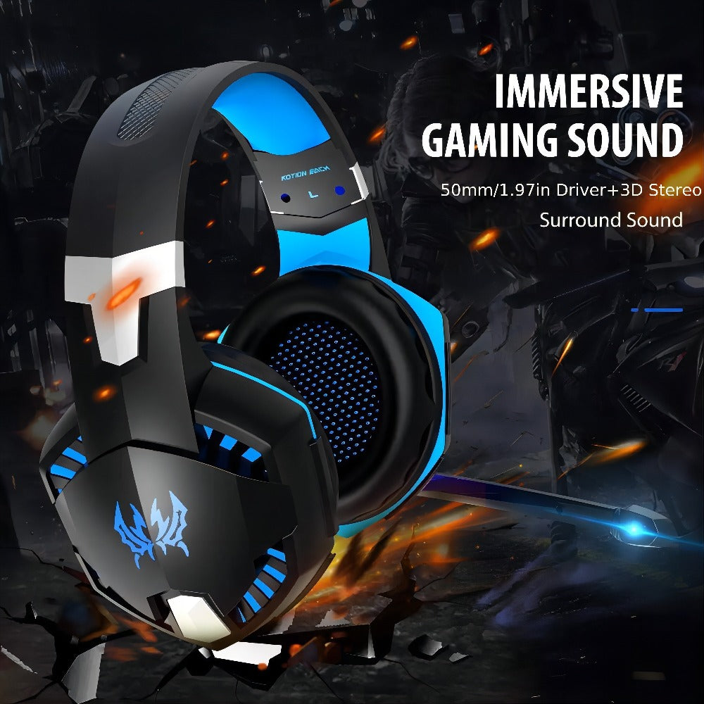 Gaming Headset with Mic LED Light Over Ear Wired Headphones for PC PS5 Xbox Nintendo for Bedside Audio, Alarms and Room Entertainment