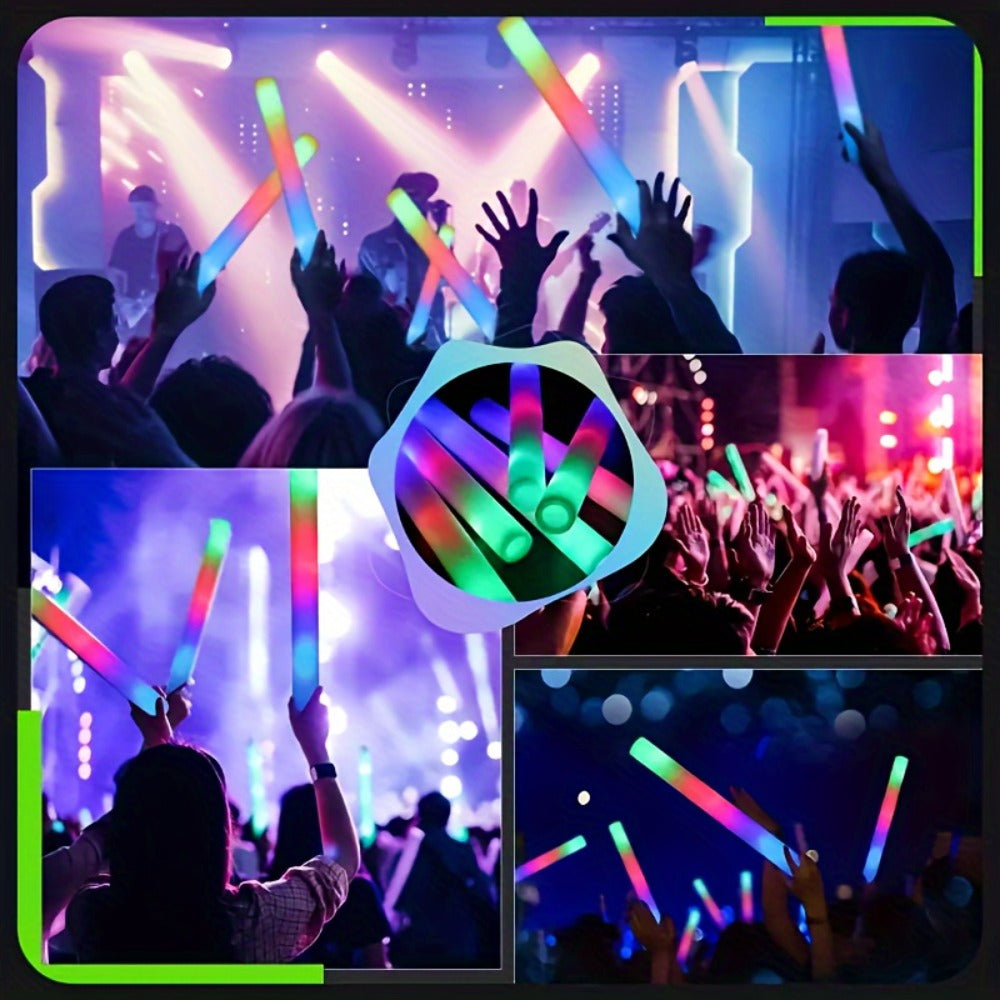 LED Foam Glow Stick Party Supplies Pack with 30 Multi-Color Flashing Sticks and Included Batteries
