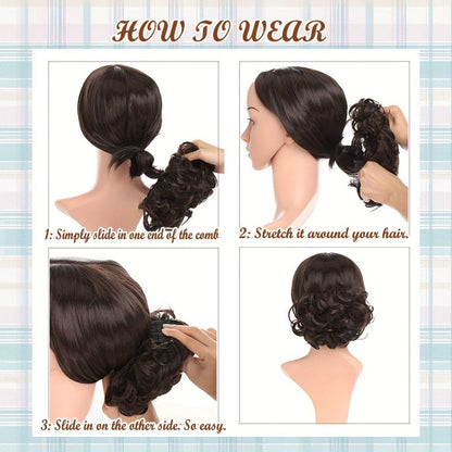 Clip In Hair Bun Extension Messy Bun Chignon Hairpiece – Synthetic Curly Updo with Comb & Scrunchie for Women