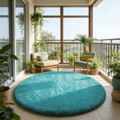 Area Rug Fluffy Faux-Fur Shag in Solid, Tie-Dye and Ombre Colors with Six available Room Sizes