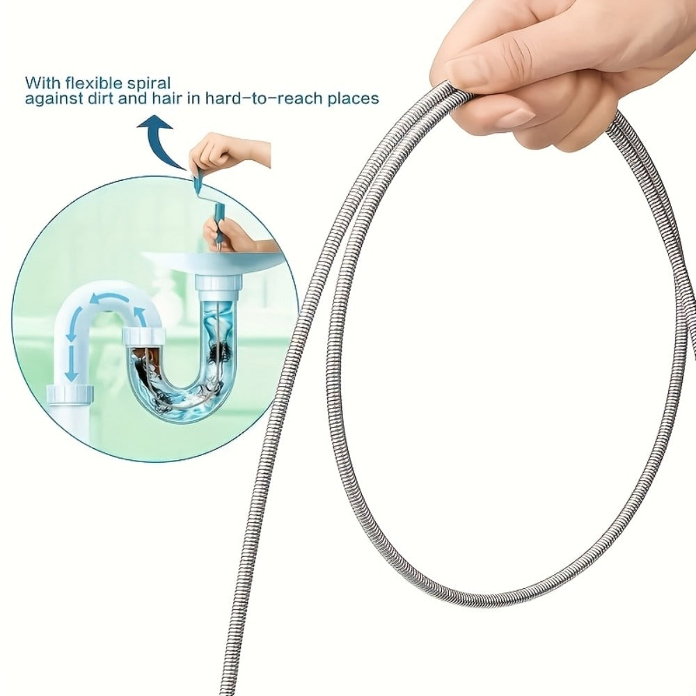 Drain Snake Pipe Cleaner, Flexible Drain Auger for Toilet, Sink, Shower & Sewer Clog Removal, Reusable Spring Wire Drain Unclogger