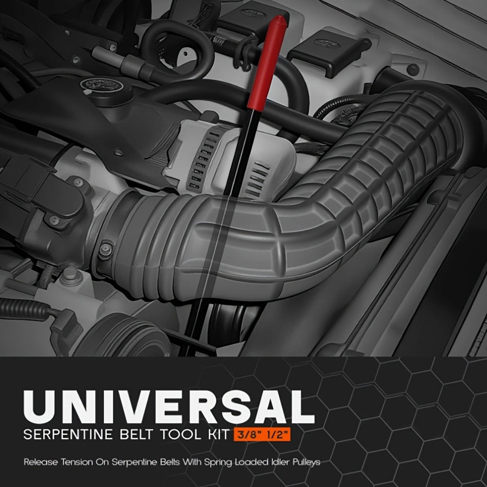 Serpentine Belt Tool Set 8-Piece, Universal 3/8" & 1/2" Drive Belt Tensioner Wrench Kit with Idler Pulley Adjuster & Crowfoot Wrenches