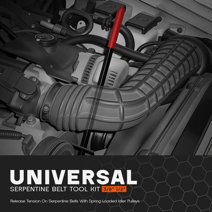Serpentine Belt Tool Set 8-Piece, Universal 3/8" & 1/2" Drive Belt Tensioner Wrench Kit with Idler Pulley Adjuster & Crowfoot Wrenches