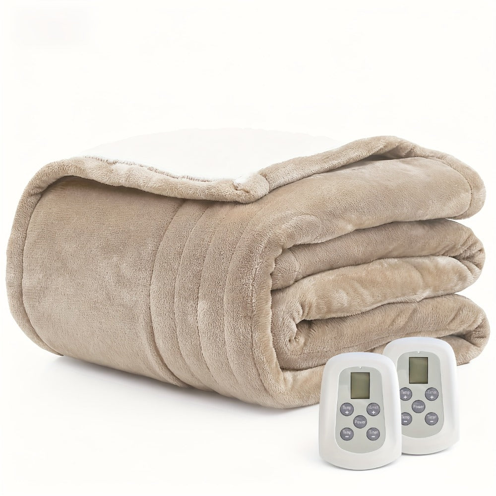 Dual Control Electric Heated Blanket with 10 Heat Levels - Auto Shutoff, Overheat Protection, Fast Heating