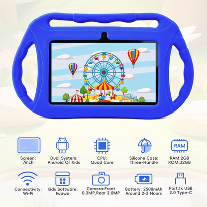 Kids Tablet 7 Inch with Android, 2GB RAM, 32GB Built-In Storage, IPS Display and Pink or Dark Blue Options
