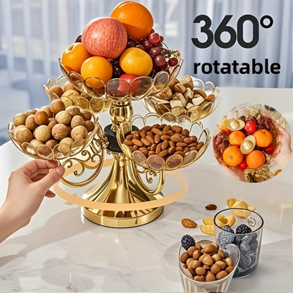 Crystal Rotating Fruit Plate Set 5-Tier – Luxury Round Multi-Layer Snack Candy Dish Bowl for Living Room Coffee Table Home Decor European