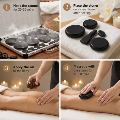 18-Piece Basalt Hot Stone Massage Set with Warmer, 4 Sizes for Full Body Deep Relaxation, Professional