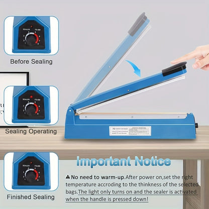 Impulse Heat Sealer 8" & 12", Adjustable Temperature Poly Bag Sealing Machine for Plastic, Mylar