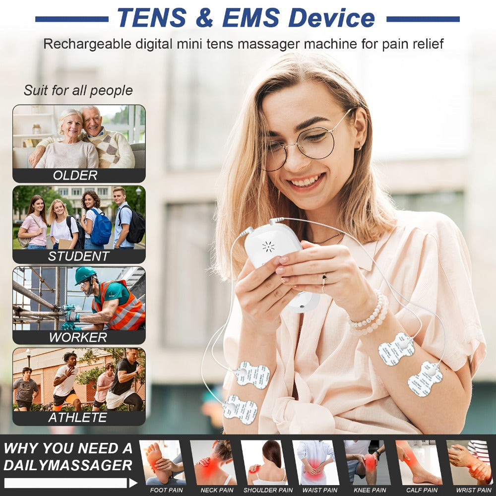 TENS EMS Dual Channel Stimulator Massager, 8 Electrodes for Back, Shoulder & Knee Pain, Recovery
