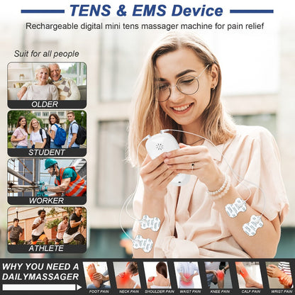 TENS EMS Dual Channel Stimulator Massager, 8 Electrodes for Back, Shoulder & Knee Pain, Recovery