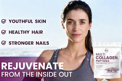 Collagen Powder Multi- Complex, Hydrolyzed Types I, II & III with Skin Nutrients for, Skin Elasticity