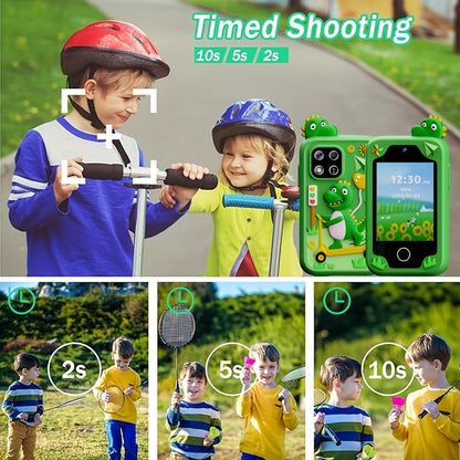 Kids Dinosaur Toy Phone with 8GB, HD Touchscreen & Dual Camera, Educational Travel Toy Cell Phone for Boys & Girls