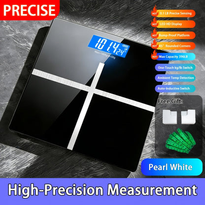 Digital Bathroom Scale with LCD Temperature Display – 396 lb High-Precision Weight Scale, KG/Pounds Switchable, Wide Non-Slip Platform