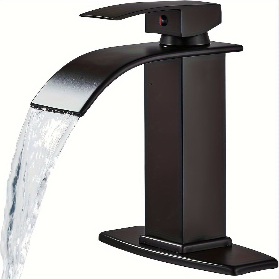 Waterfall Bathroom Sink Faucet, Single Hole or 3-Hole Mixer Tap with 6" Deck Plate, Ceramic Valve