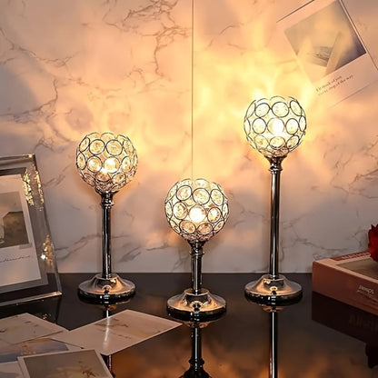 Crystal Candle Holders Set of 3 - Windproof Glass Taper Candle Holder for Wedding Table Centerpiece