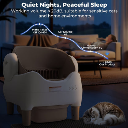 Smart Self-Cleaning Cat Litter Box – App Control, Open-Top Design, 10L Waste Bin, Ultra-Quiet <20dB, Infrared Safety Sensors