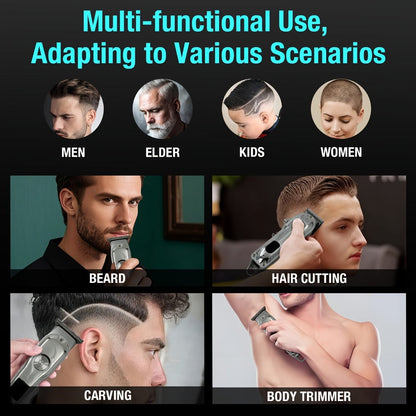 Hair Clipper MENSURE Single or Two-Tool Cordless Set with Type-C Charging, LCD Display and Seven Guide Combs