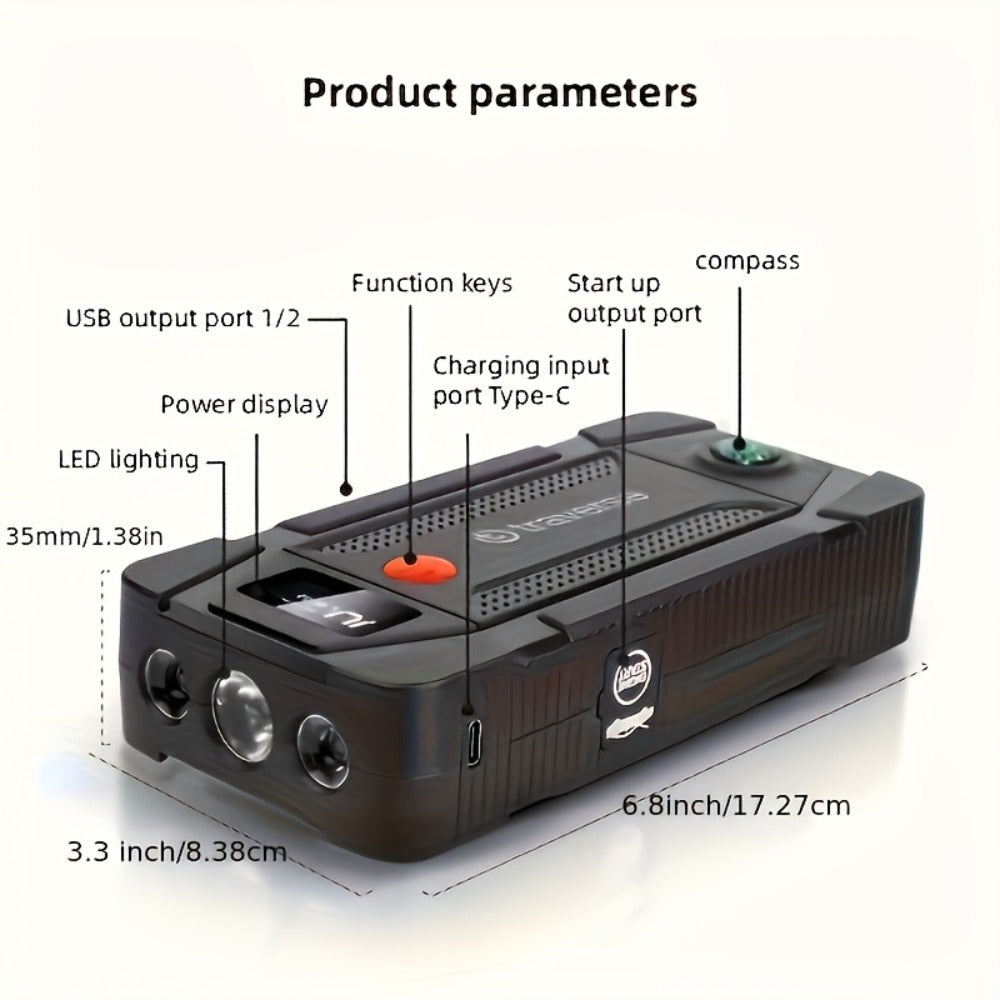 Compact Jump Starter Power Bank with Display, LED Controls, USB Outputs and Single or Two-Pack 1000A-Labeled Options