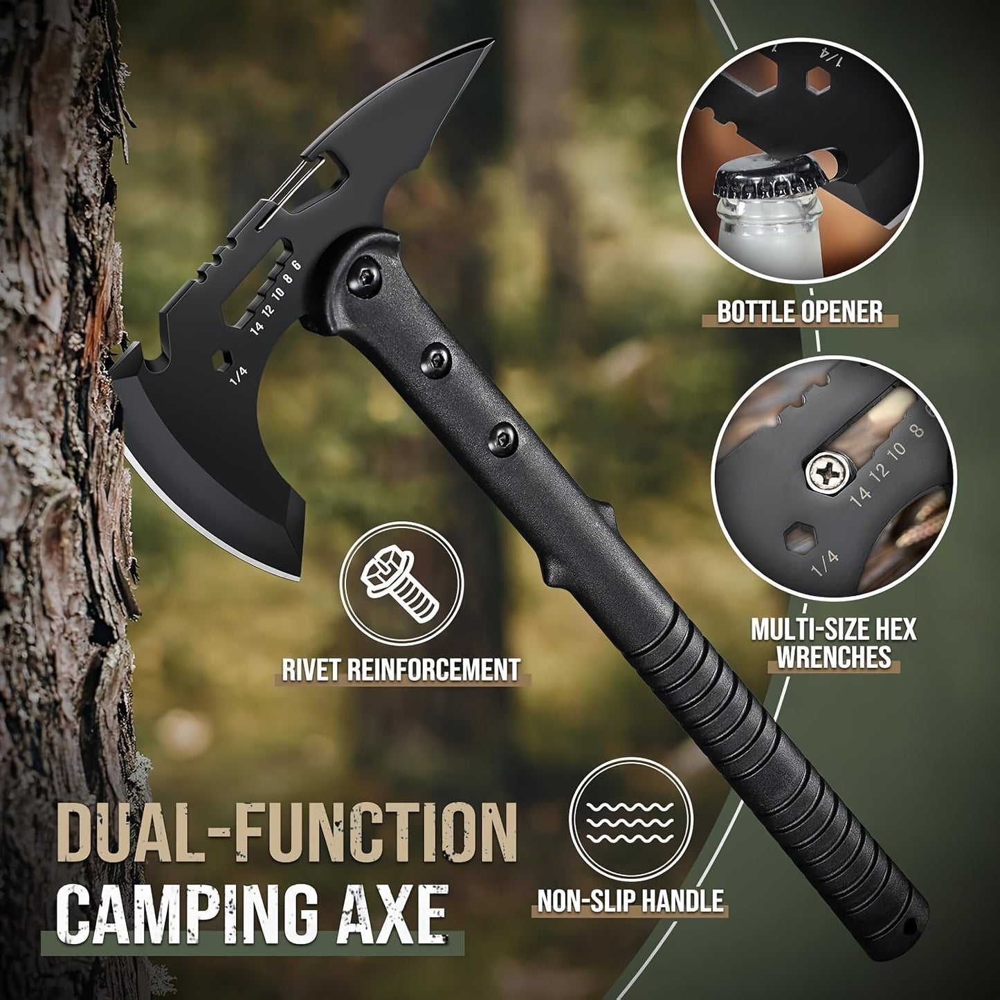 Tactical Tomahawk Axe 2-Pack – Camping Hatchet with Spike, Hammer, Bottle Opener, Hex Wrench & Sheath | Survival Axe for Hiking Trekking