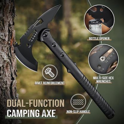 Tactical Tomahawk Axe 2-Pack – Camping Hatchet with Spike, Hammer, Bottle Opener, Hex Wrench & Sheath | Survival Axe for Hiking Trekking
