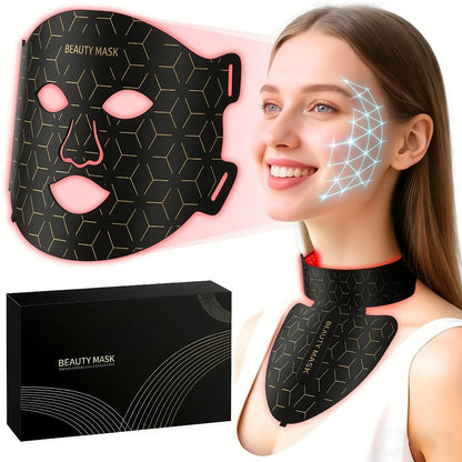 LED Face Mask, 7-in-1 Red Light Therapy for Face & Neck, 93+80 LED Beads, Separate Silicone Applicator