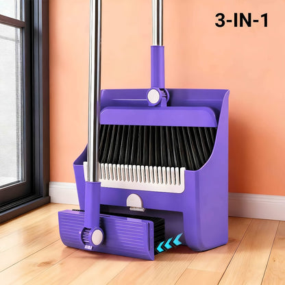Broom and Dustpan Set with Long Handle - 2-in-1 3-in-1 4-in-1 Foldable Broom Dustpan Combo with Floor Brush for Home Office Dorm Room