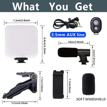All-in-One Content Creator Kit with LED Ring Light Microphone Folding Tripod & Bluetooth Remote