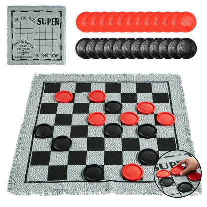 Giant Checkers Game 3-in-1 Set with Tic Tac Toe Reversible Mat 24 Oversized Pieces – Indoor Outdoor Family Board Game for Kids Adults