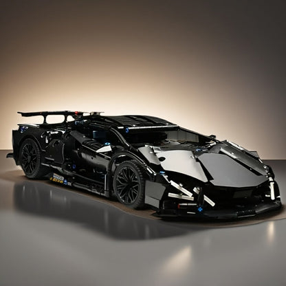 Black Supercar Building Blocks Set 1288 Pcs Limited Edition – Openable Hood Trunk Functional LED Headlights Realistic Engine Advanced
