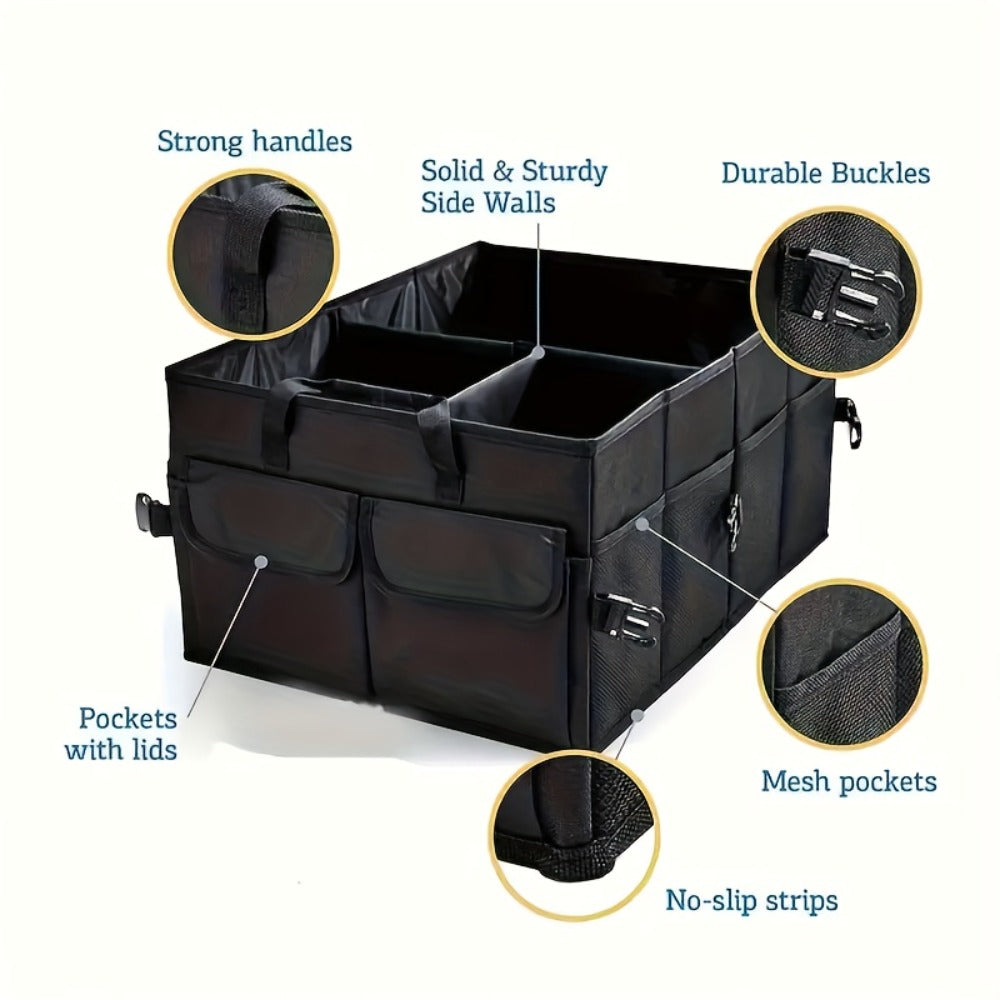 Foldable Car Trunk Organizer – Large Capacity Multi-Compartment Storage Box for Cars, Trucks & SUVs, Ultra-Durable Collapsible Cargo