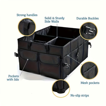 Foldable Car Trunk Organizer – Large Capacity Multi-Compartment Storage Box for Cars, Trucks & SUVs, Ultra-Durable Collapsible Cargo