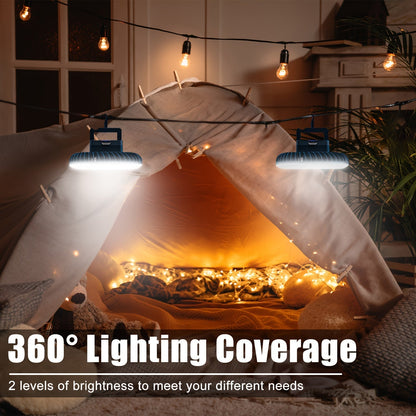 Camping Fan 2-Pack Circular Fan-Light Set with 4000mAh Batteries, 3 Speeds, 2 Brightness Levels, Hooks and Magnets