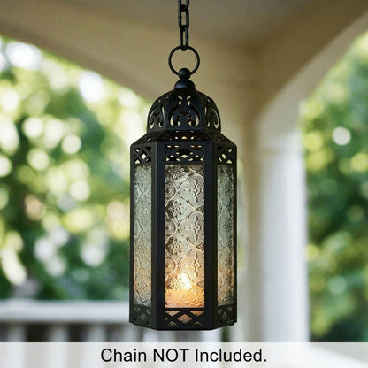 Moroccan Candle Lantern Holder - Decorative Metal & Glass Lantern with Embossed Floral Design for Indoor Home Decor